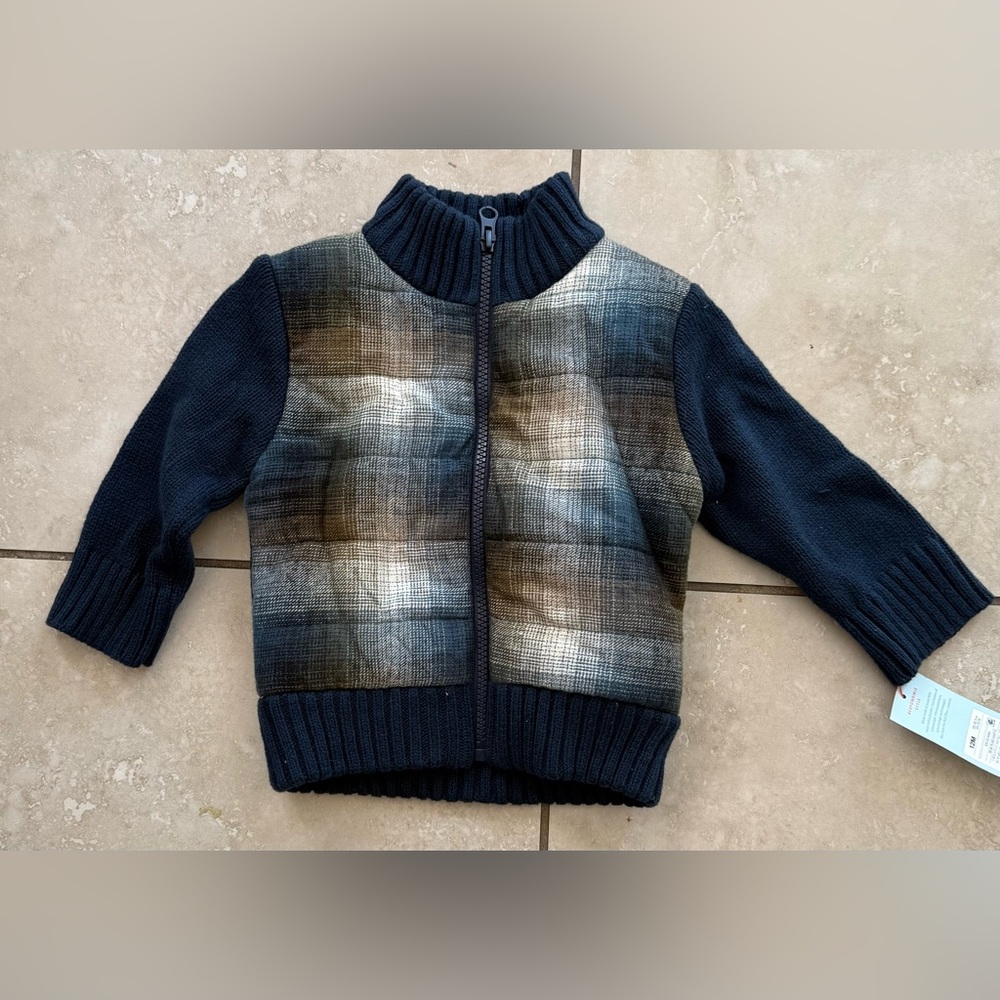 Cat & Jack Navy and Plaid Kids Sweater